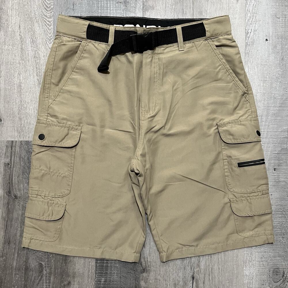 Denali Hybrid Cargo Shorts Khaki Beige Size 32 Black Web Belted Waist Cycling